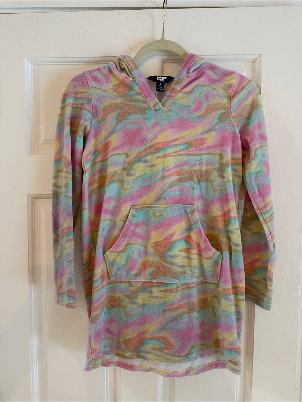 Lands' End Pastel Tie-Dye Hooded swim cover up girls